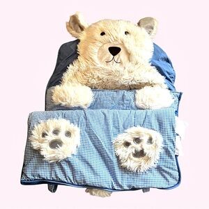 Pottery Barn Kids Plush Bear Sleeping Bag.- Cream and Blue